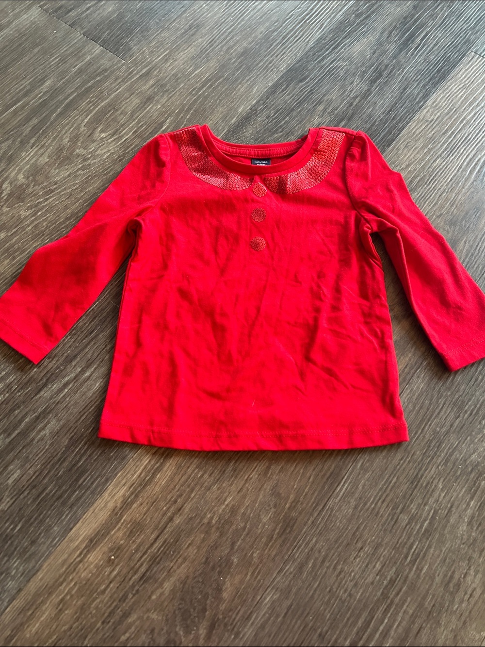 GAP Red Long-Sleeve Tee with Decorative Collar Sz 12-18 mths NWT
